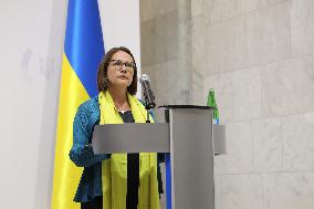 Press conference of Andrii Sybiha, Xavier Bettel and Yuriko Backes in Kyiv